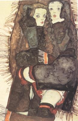 Egon Schiele Two Girls on Fringed Blanket (mk12) Spain oil painting art